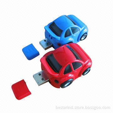 Plastic promotional car-shaped USB flash drive, customized colors/logos/packing ways accepted